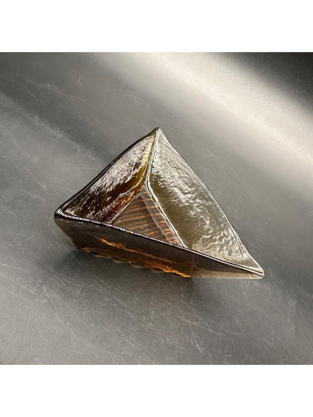 Vintage Smoky Amber Glass Trinket Dish Triangle Bowl Jewelry Holder Tray Unique